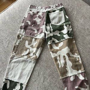 Patterned patch work jeans